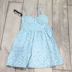 No Boundaries Blue Pleated Sundress Sleeveless Adjustable Strapes Padded Size M